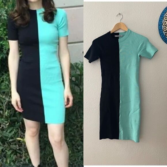 T ALEXANDER WANG teal black stretch dress size small petite - Picture 1 of 9